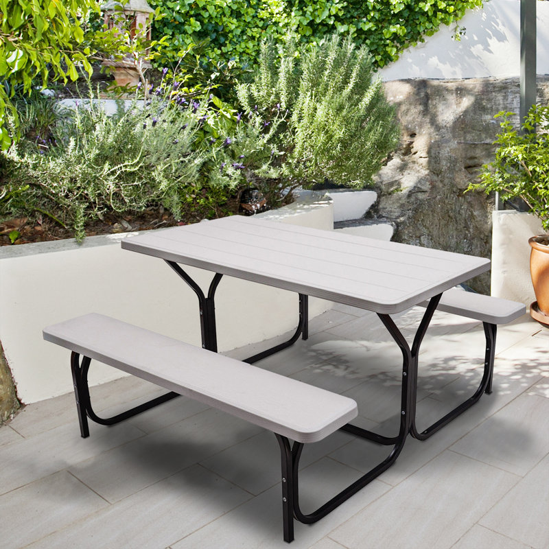 Table de pique-nique rectangulaire pour 6 personnes de 54 po Kutlay, Blanc/Noir