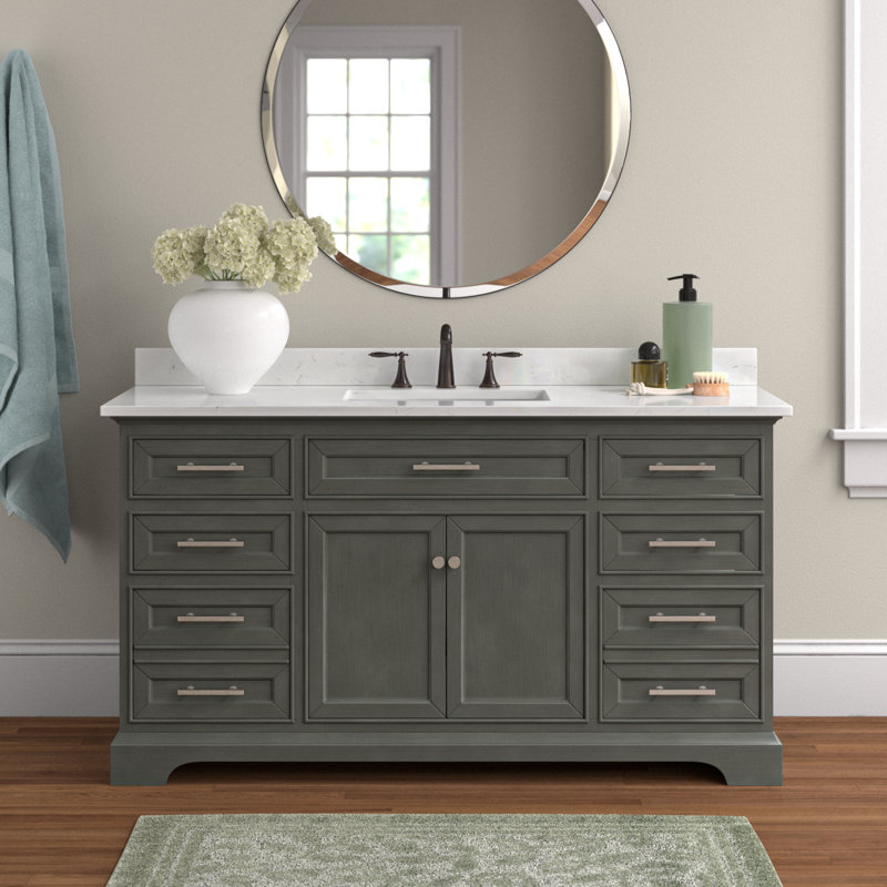 Ensemble de meuble-lavabo simple 60 po Currahee, Gris argenté / nickel brossé