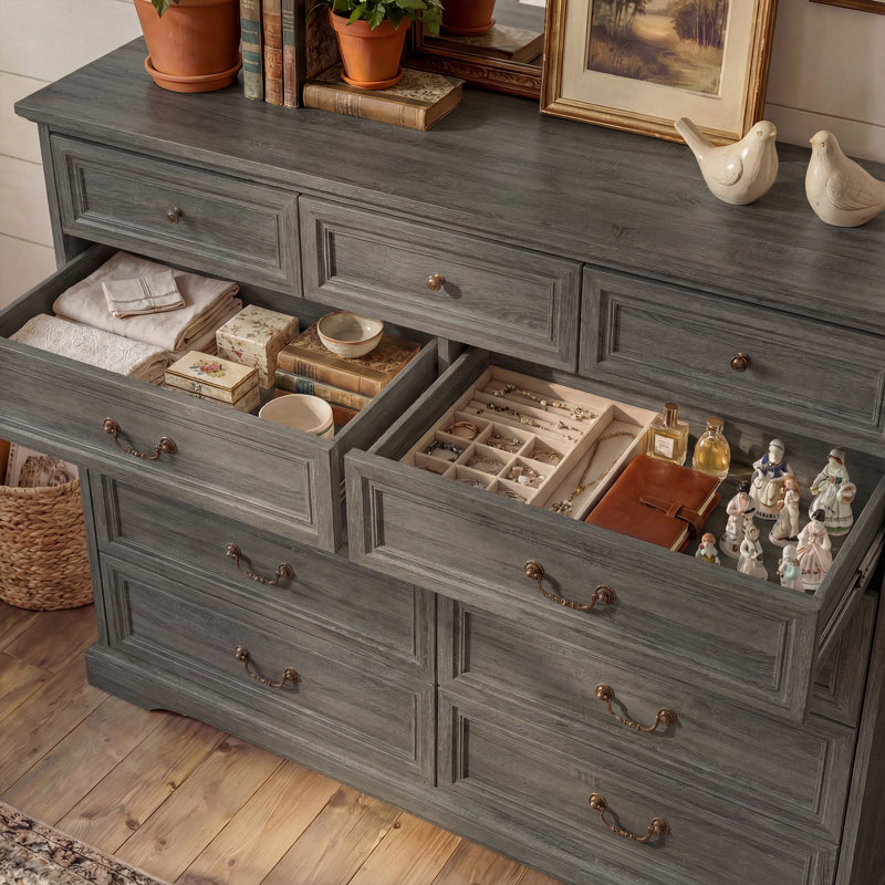 9-Drawer Dresser With Elegent Design, Gray
