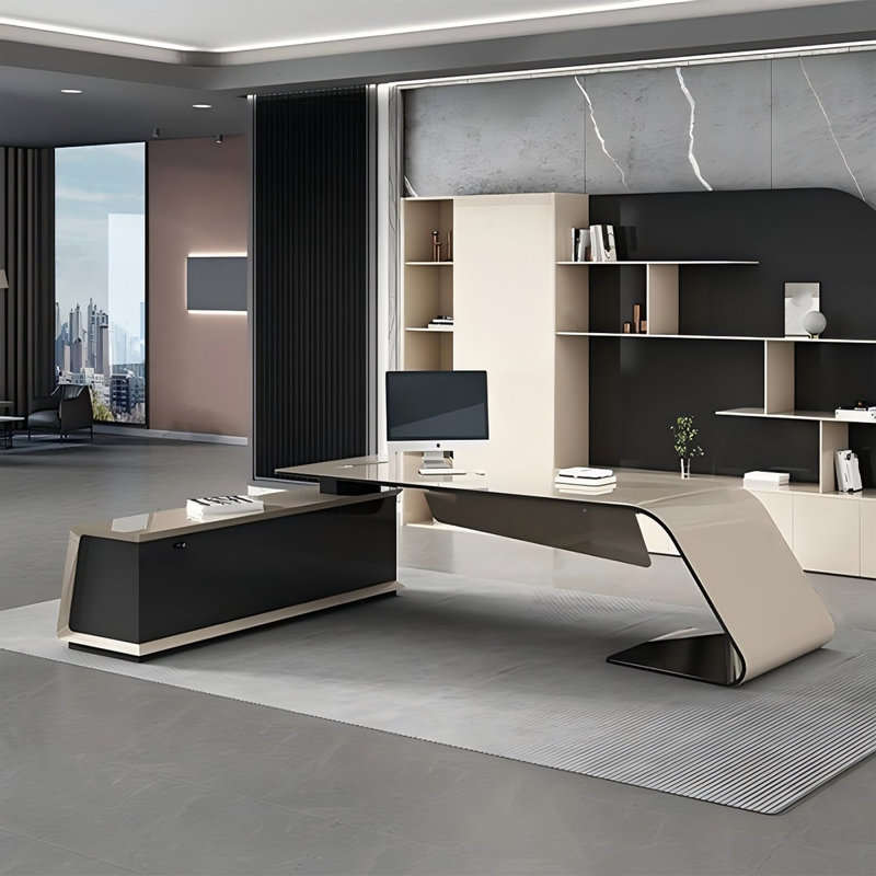 Bureau Burlywood et bois manufacturé noir, H 29,53 po x l 78,74 po x P 62,99 po