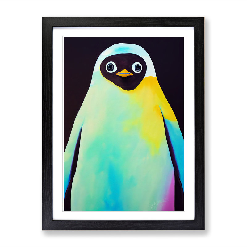 Penguin In Colour No.4 - Print, 64cm H x 46cm W, White, Black Picture Frame