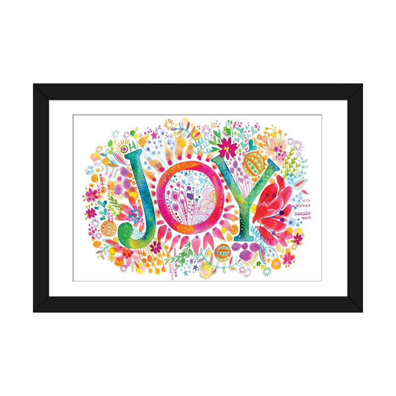 « oh joy », impression sur toile tendue, Papier avec cadre noir, Blanc, H 24 po x l 32 po x P 1 po