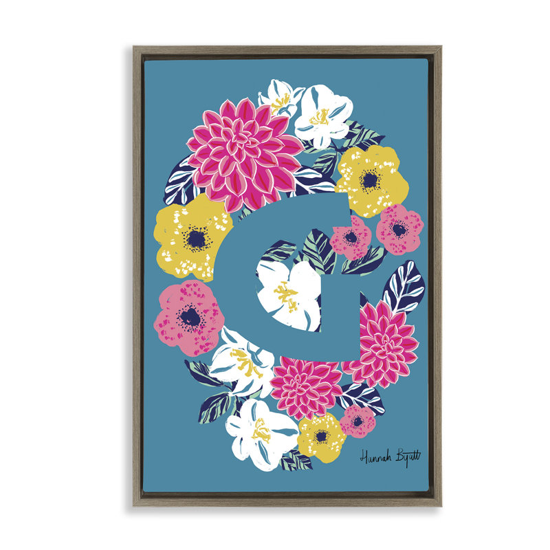 Toile flottante encadrée florale «G» par Hannah Louise Byatt, Or, H 25 po x l 17 po