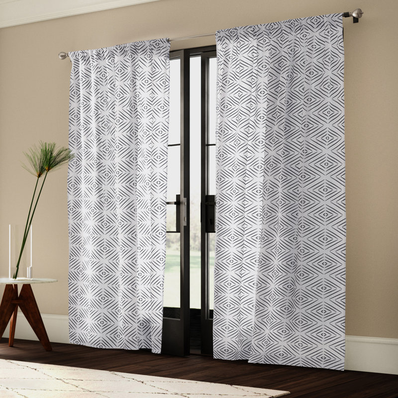 Panneaux de rideaux semi-transparents avec pattes inversées Diamante, Noir, L 52 po x L 96 po
