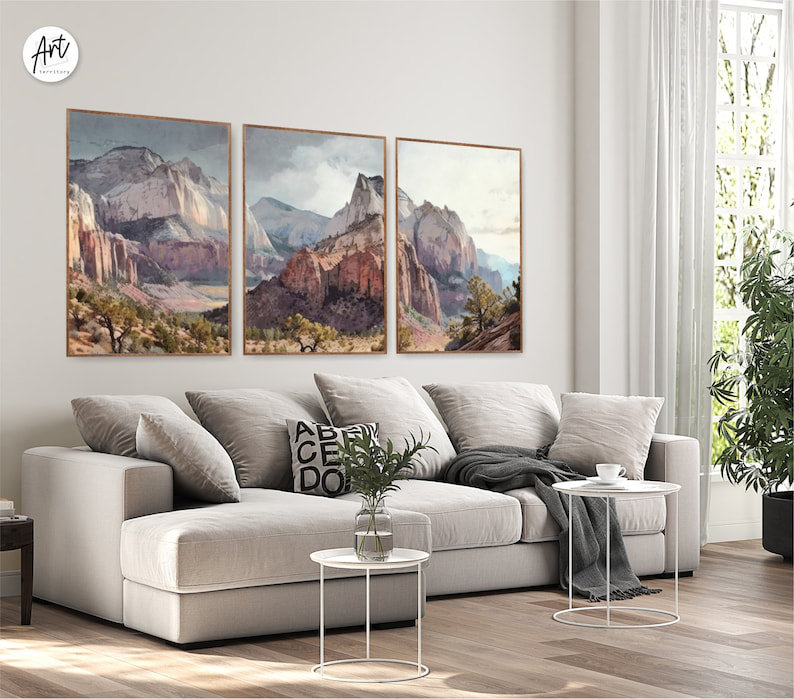 Ensemble de 3 imprimés Zion National Park, Affiche non encadrée, H 14 po x l 33 po