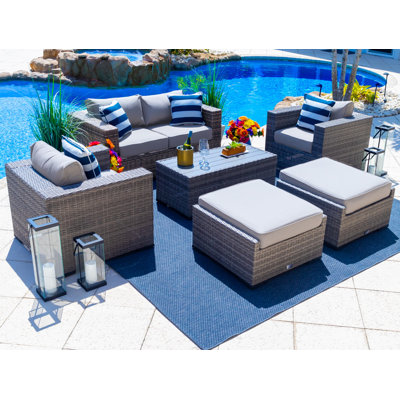 Sorrento 6 Piece Rattan Sofa Seating Group with Sunbrella Cushions