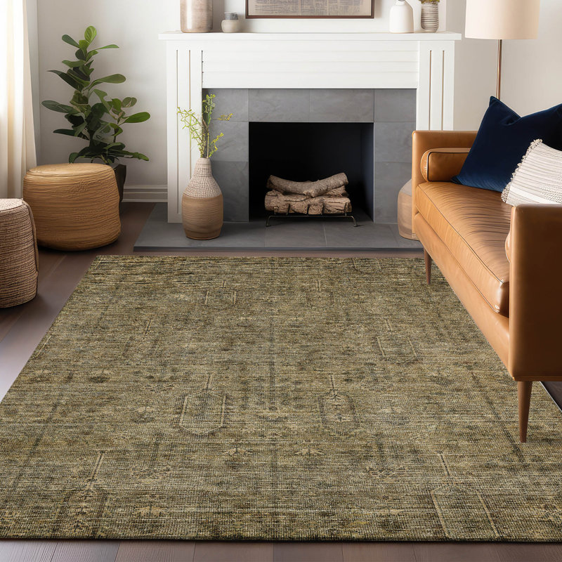 Tapis brun Prisco lavable à la machine de qualité supérieure, Rectangulaire 8 pi x 10 pi