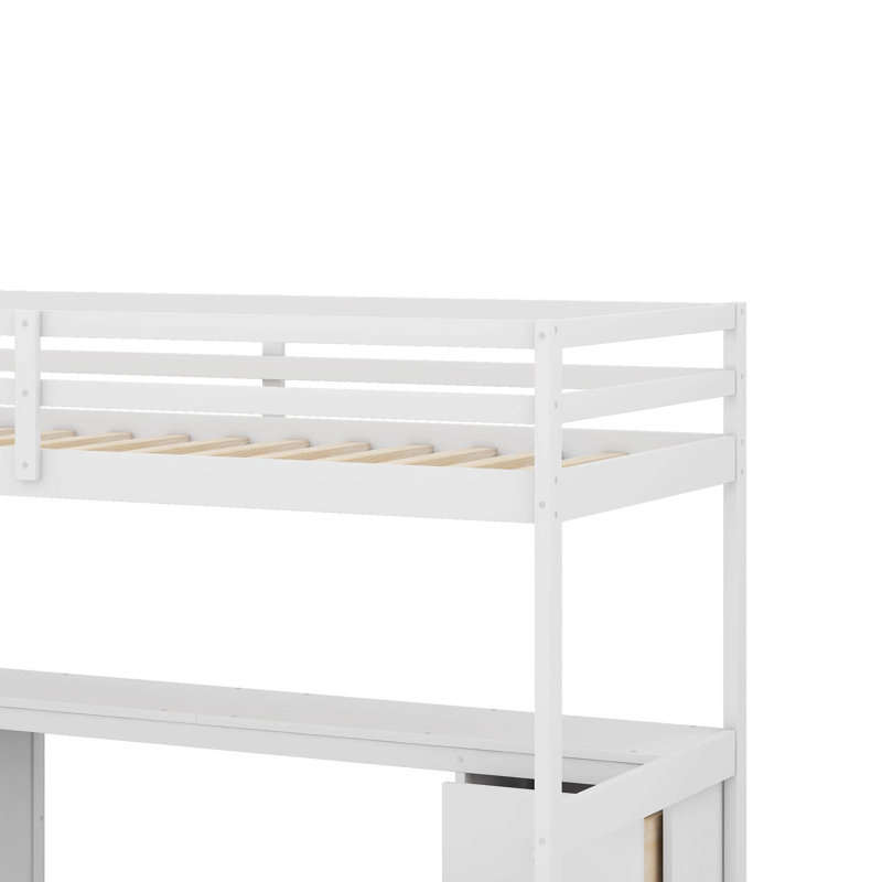 Lit mezzanine simple avec bureau et tiroir intégrés, White