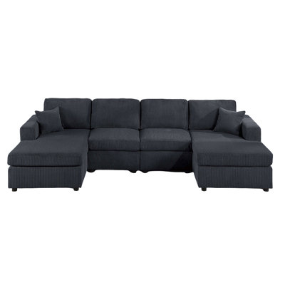 Modern Design Sectional Set 3Pc Armless Loveseat Two Matching Pillow Right Arm And Left Arm Chaise Black Finish Primary Living Room