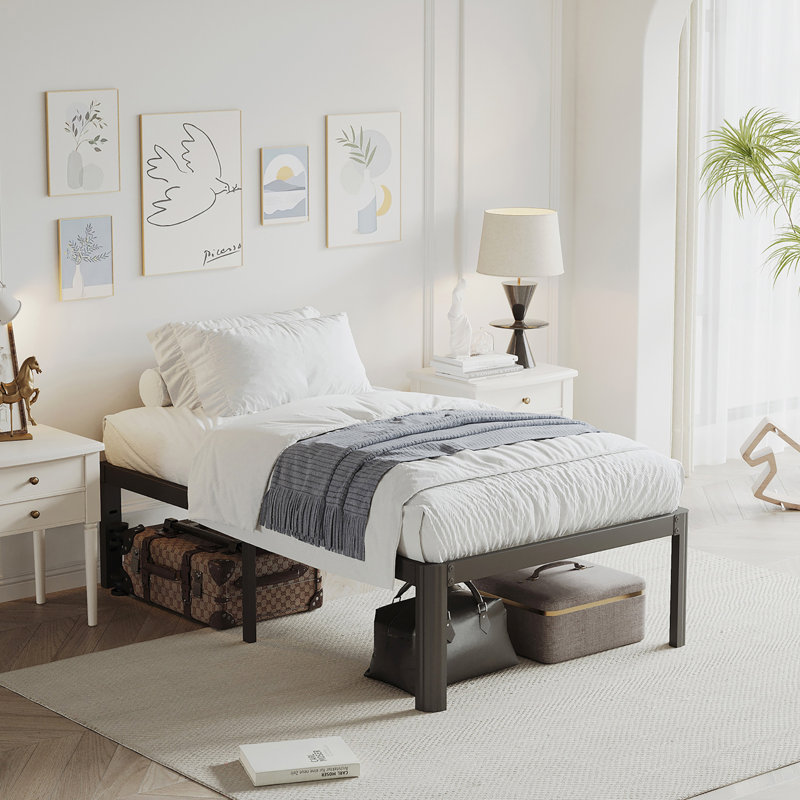 Jalyna Heavy Duty Metal Bed Frame with Round Corners, Box Spring Not Required, Noise Free, 12", Twin XL