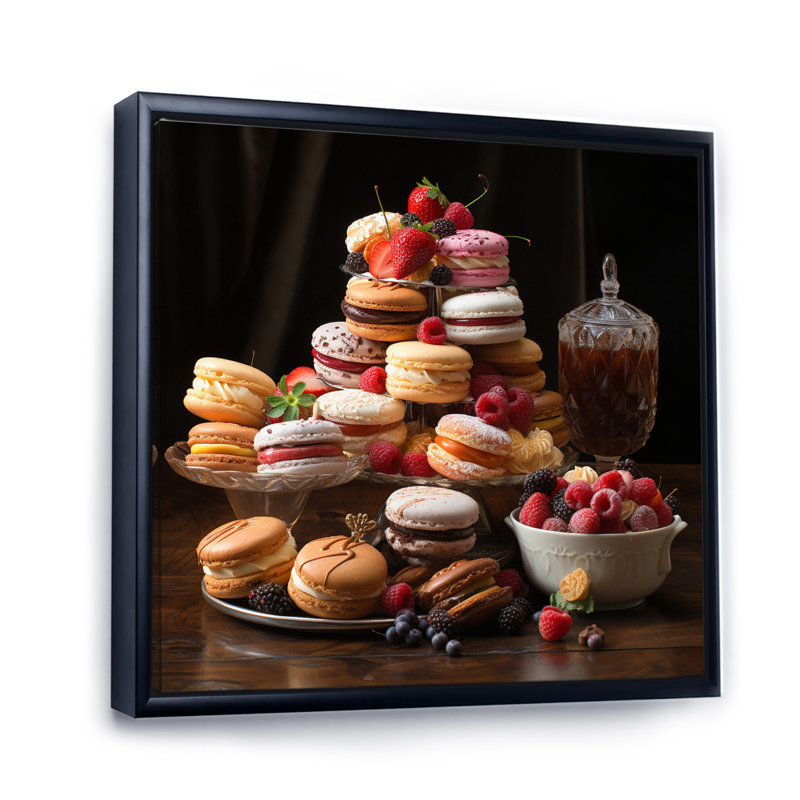 Sweet Pastries VI - impressions sur toile désert, Cadre flottant noir, H 24 po x l 24 po x P 1 po