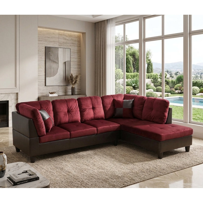 Larelle 103.5" Wide  Sofa & Chaise, Right Hand Facing, Burgundy Microfiber/Microsuede