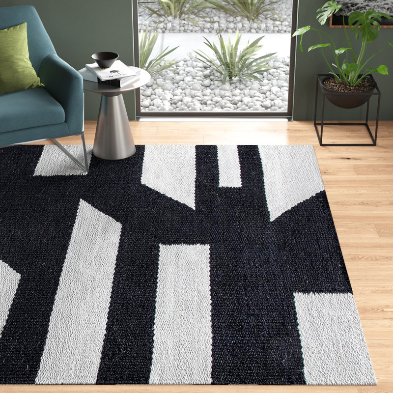Tapis géométrique en jute / sisal noir / gris / ivoire Lemaster, Rectangle de 5 pi x 7 pi
