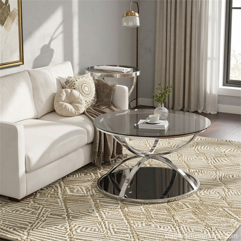 Ensemble de tables basses en verre Modern Modern, Argent