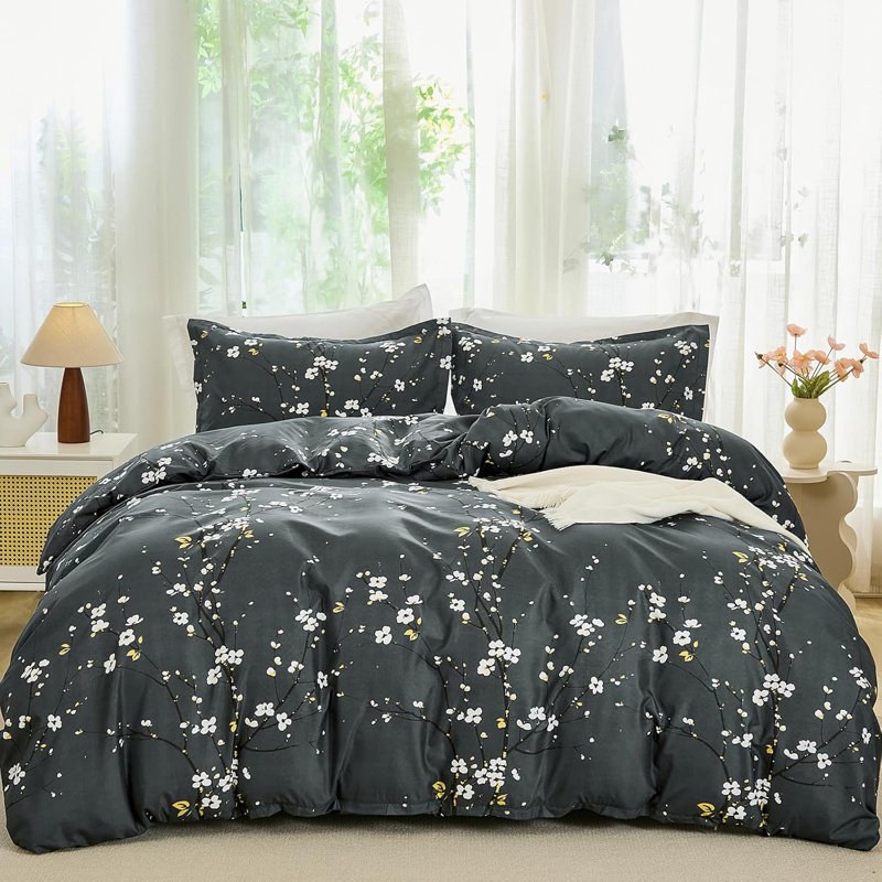 Polyester Floral Duvet Cover Set with Pillowcases