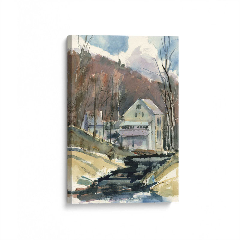 «White Barn Snowy River View» par Stephen Calcasola, reproduction d'art sur toile, H 40 po x l 30 po