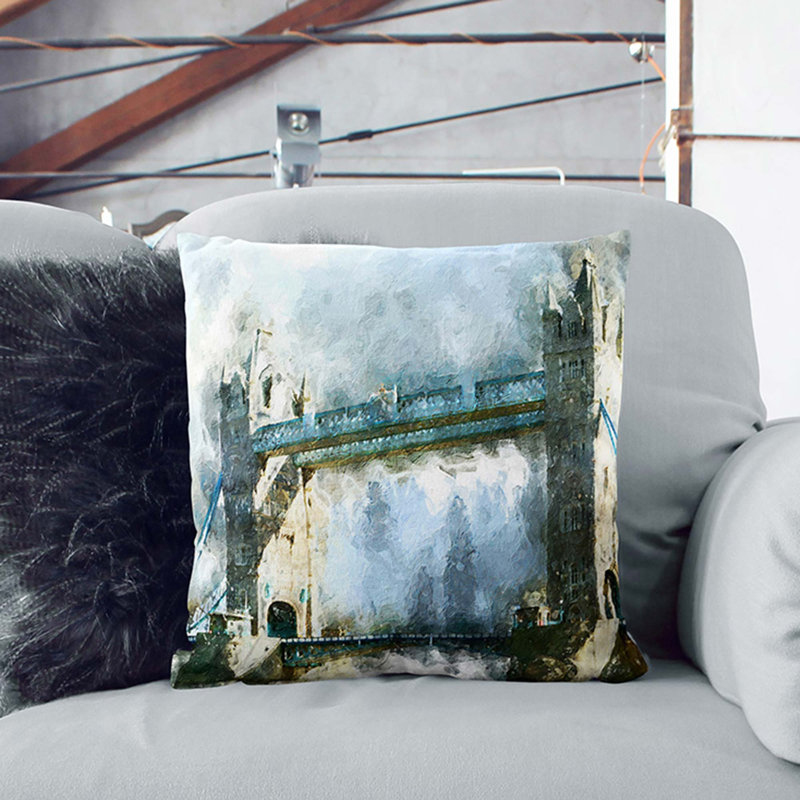 Tower Bridge in London Cushion with Filling, Black, 55cm H x 55cm W x 20cm D