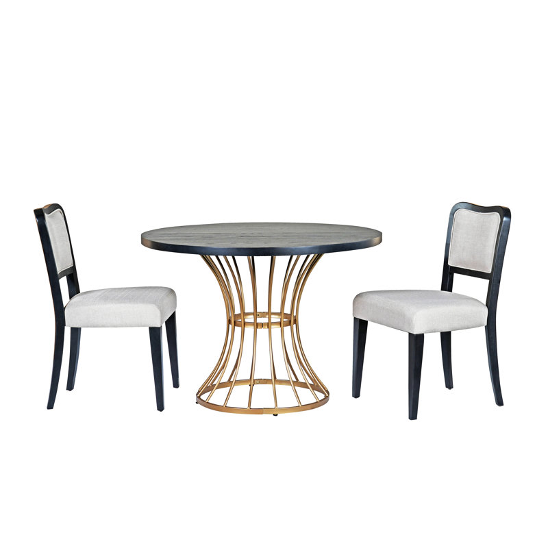 Ensemble de table de salle à manger 42 "avec base industrielle et plateau en bois, Black/Gold, Beige/Black