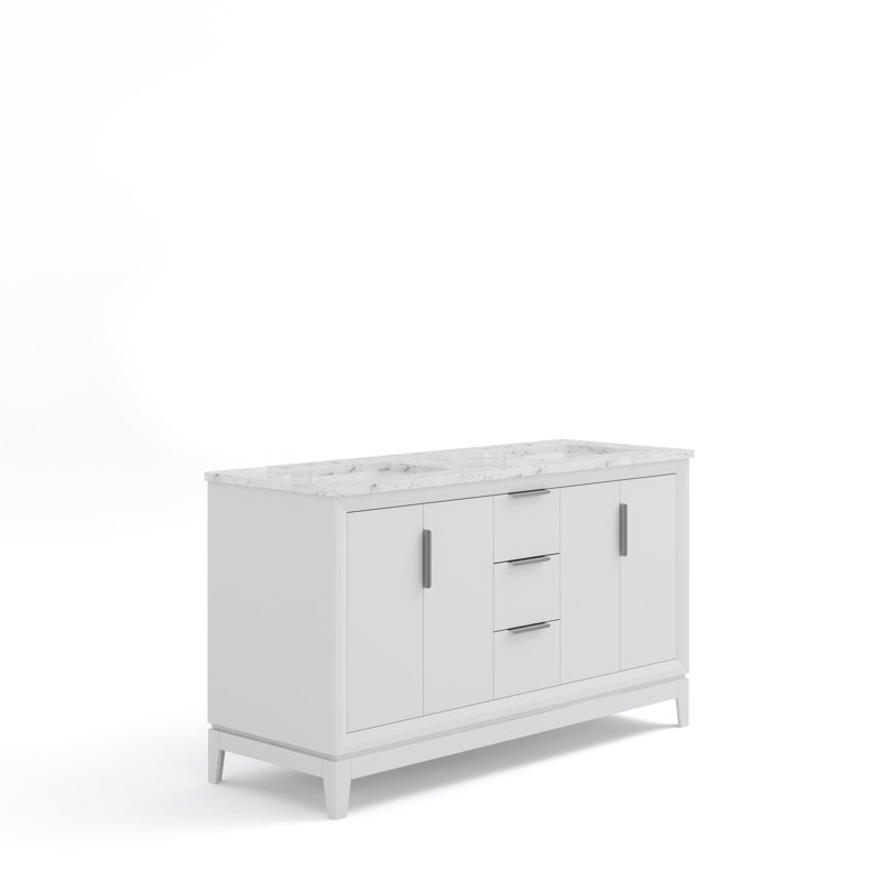 Alexann Marble Countertop Bath Vanity, Hook, Pure White