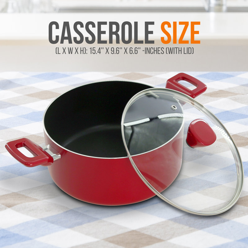 Nutrichef Non-Stick Casserole With Lid - High-Qualified Kitchen Cookware With See-Through Tempered Glass Lids, 5 Quart (Works With Model: NCCWA13)