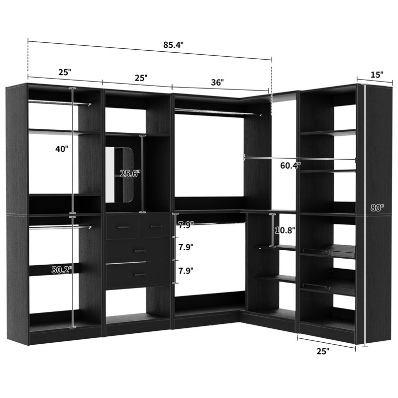 Navada Freestanding Closet System with Mirror, Black