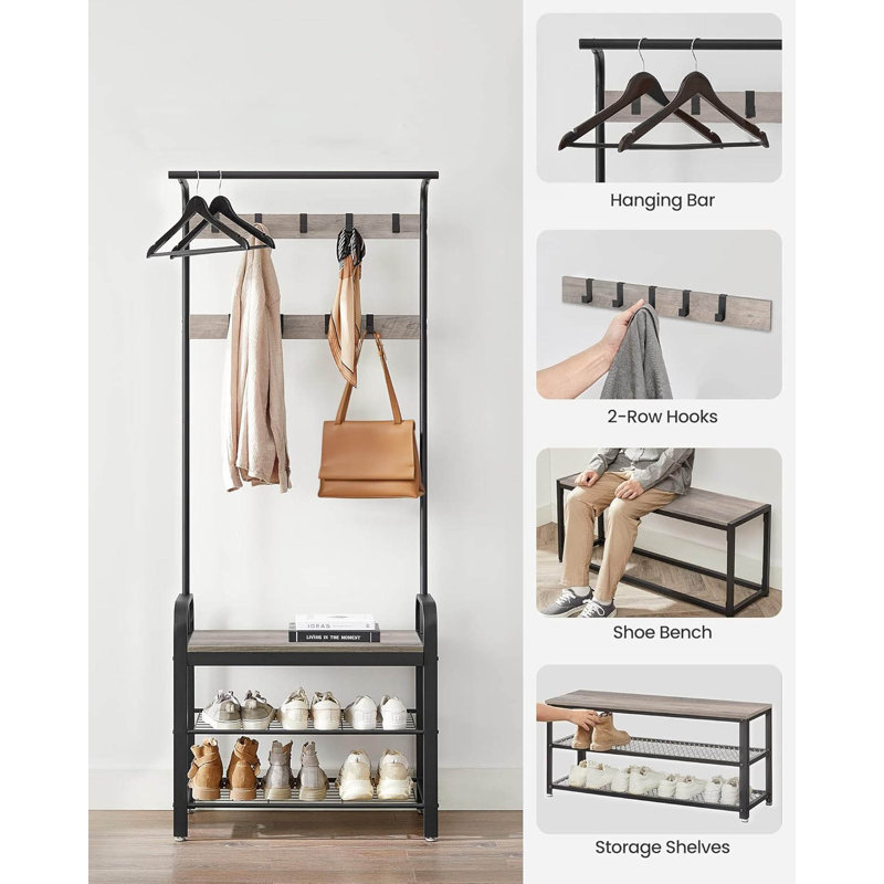 Metal Freestanding 9 - Hook Coat Rack, Greige/Black