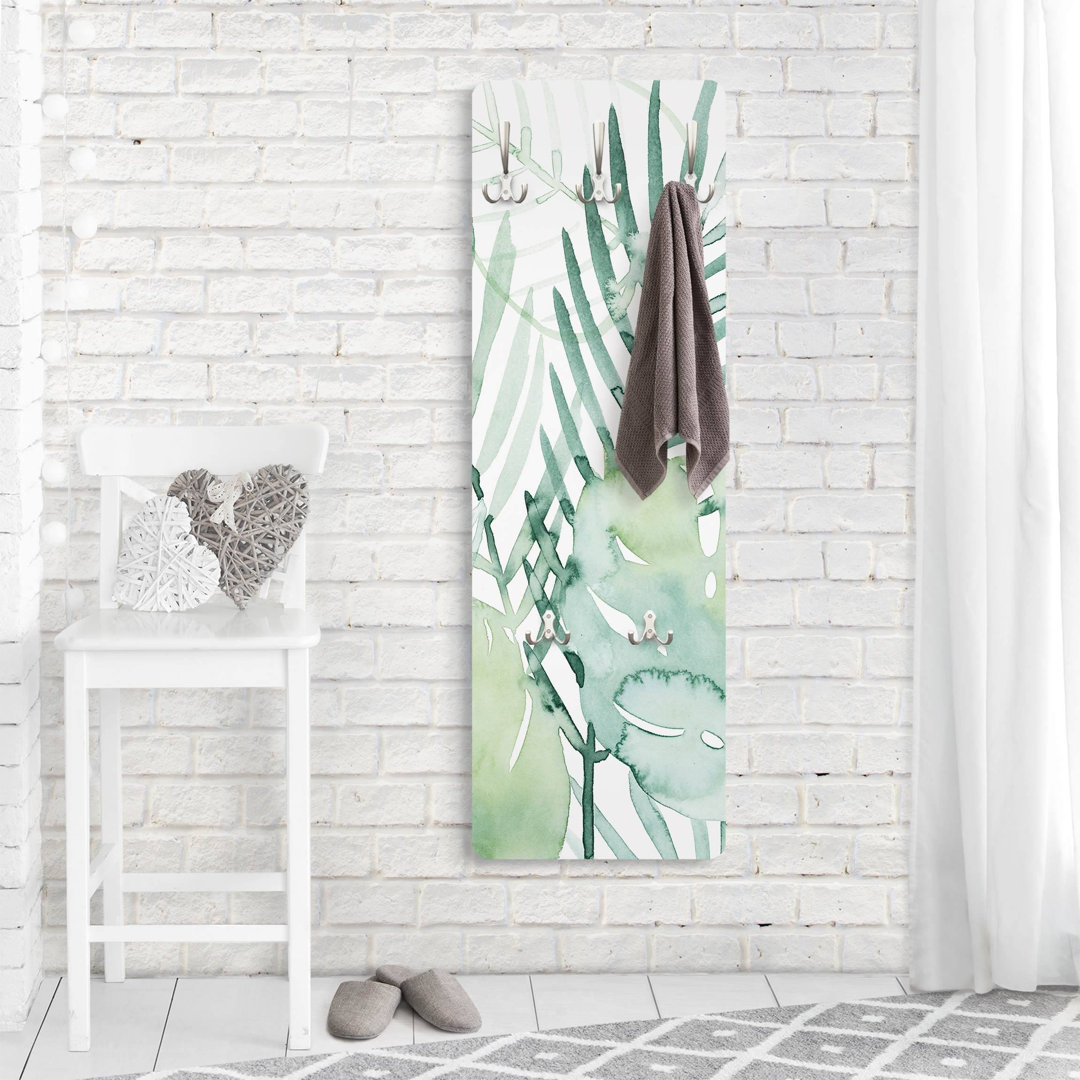 Palm Fronds in Watercolour I Wall Mounted Coat Rack