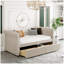 Lit de jour simple tapissier avec tiroirs, support en lattes de bois-618162933