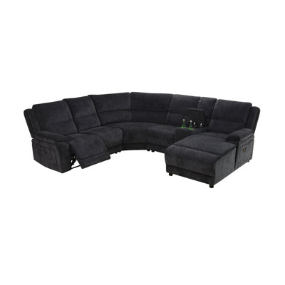 6-Piece Gray & Black Chenille Fabric Power Reclining And Push Back Functional Sectional Sofa Set by Latitude Run