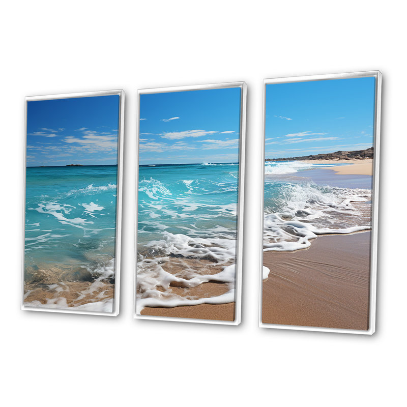 «Oceanic Beach Harmony I» - ensemble de reproductions d'art mural côtier, H 40 po x l 60 po x P 1 po, Cadre flottant blanc