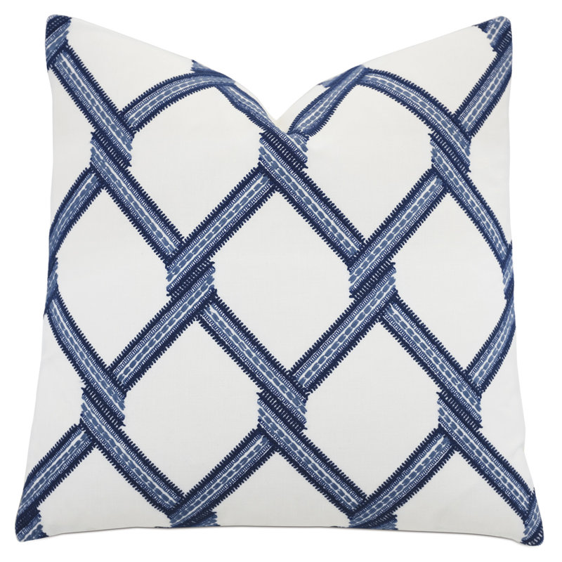 Newport Embroidered Cotton Blend Reversible Throw Pillow, Feather/Faux Down