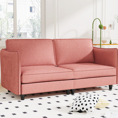 Tissu respirant rouge confortable de style Mid-Century 74,34 po 2 places, structure en bois massif, ressorts ensachés, pour petit appartement, dortoir, avec profondeur d'assemblage latérale et rapide, conception, rembourrage à ressorts,