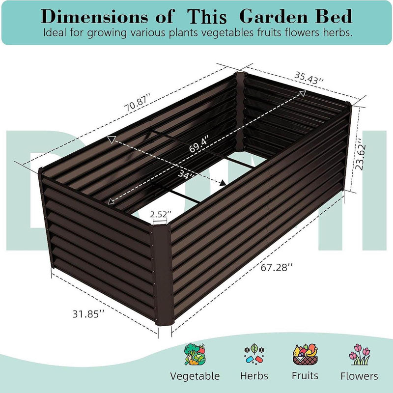 6X3x2ft Galvanized Raised Garden Bed, Outdoor Planter Garden Boxes Large Metal Planter Box For Gardening Vegetables Fruits Flowers, Brown