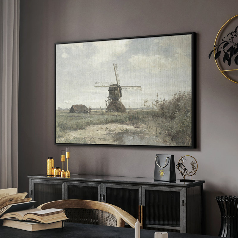 Paysage rétro - IDC, Toile avec cadre flottant noir, H 27 po x l 41 po x P 2 po