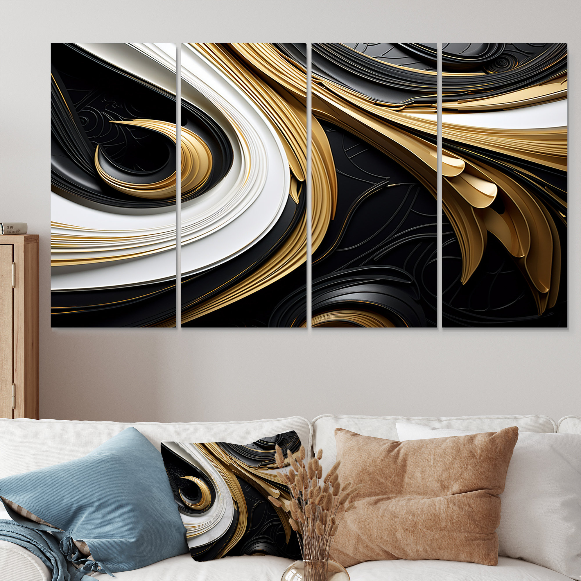 Ivy Bronx Leaf Core Ornamental Gold Streams - Cityscape Wall Art Set 4