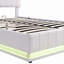 Lit tapissier double avec système de rangement hydraulique et lumière DEL, lit plateforme moderne avec prises et ports USB, blanc-1049824877-1049824876