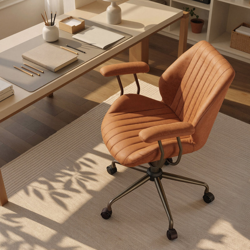 Viola Ergonomic Suede Task Chair with Padded Arms, Brown