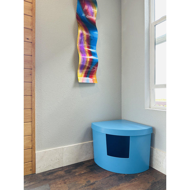 Grand bac à litière d'angle pour chat, 16.5" H x 25" W x 17.5" D, Blue
