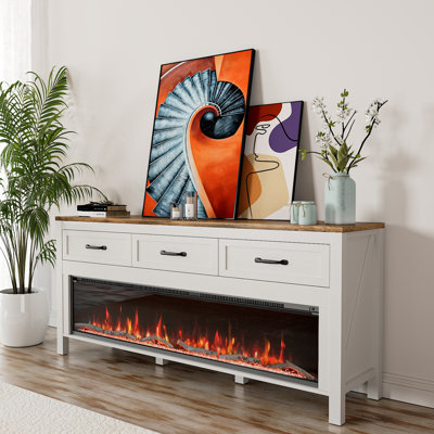 Farmhouse Fireplace Tv Stand For Up To 60 Inch Tv, Entertainment Center With 50" Electric Fireplace For 55 65 Inch Tv, 55" Tv Stand With Storage Cabin