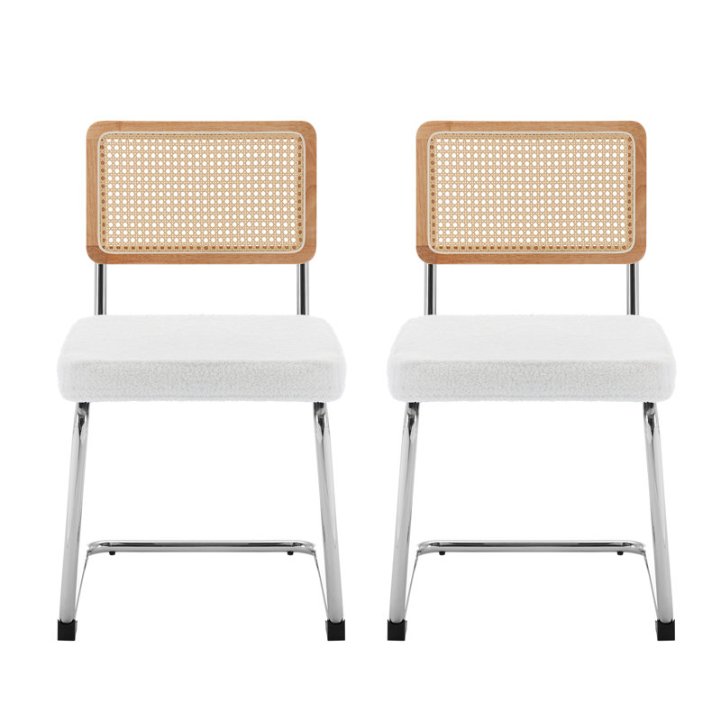 18.6'' H Tufted Upholstered Cantilever Chair, White, Silver