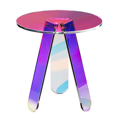 Table d'appoint ronde irisée, table de bout en acrylique, table basse en acrylique transparent arc-en-ciel pour boire, manger, grignoter dans le salon, la chambre à coucher et le bureau