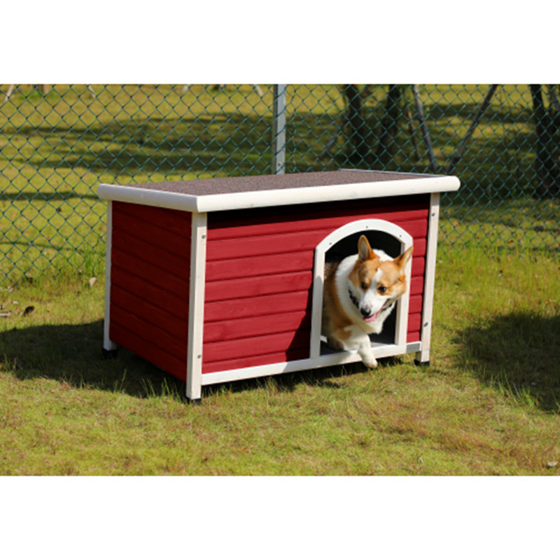 Niche pour chien d'extérieur moyenne en bois, Lagre (H 27,5 po x l 41 po x P 26 po), Rouge