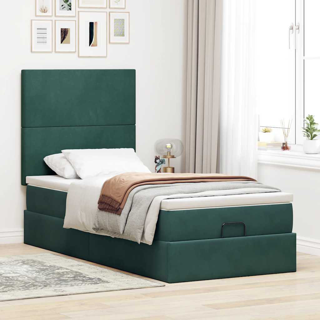 Vidaxl Ottoman-Bett Mit Matratzen Dunkelgrün 180X200 Cm Samt