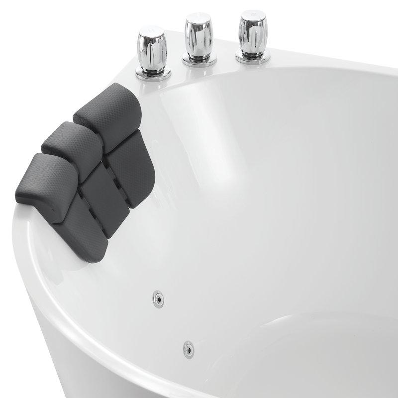 59'' White Freestanding Acrylic Whirlpool Bathtub with Faucet
