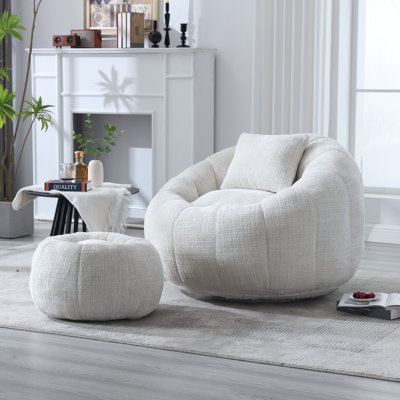 Watban 41.3'' Wide Tufted Chenille Swivel Barrel Chair and Ottoman -  Trule, 7BB07FC238BD4588BFA388DA033C6C13