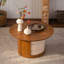 Table basse ronde en bois 31,5 po avec 3 tabourets gigognes en tissu Teddy, ensemble de table centrale multifonctionnel avec rangement caché pour le salon