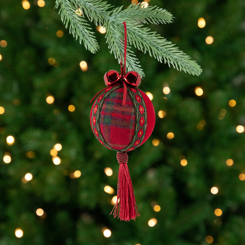 Jingle Bells And Tassels Christmas Ball Ornaments - 2.75" - Set Of 4 - Green And Red