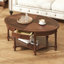 Table basse ovale vintage avec tiroir et tablette de rangement, table cocktail ancienne de 45 pouces, table d'appoint de style campagne française-806076625