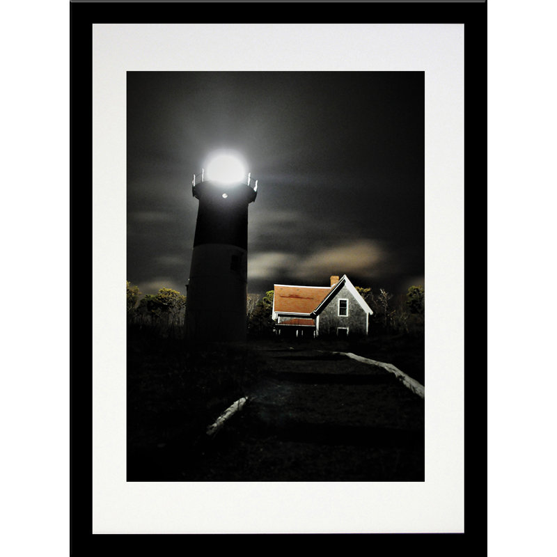 Phare de nuit Cape Cod par Joseph Elliot - reproduction de photo, Papier encadré noir, Blanc
