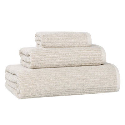 Amberg Viscose Cotton Blend Medium Weight Textured Ribbed 3 Piece Towel Set